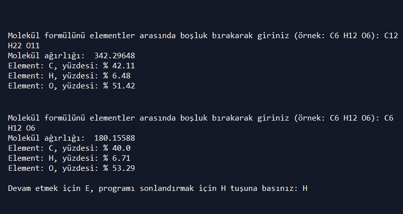 Bir bileşikteki elementlerin yüzdesini hesaplayan python programı
