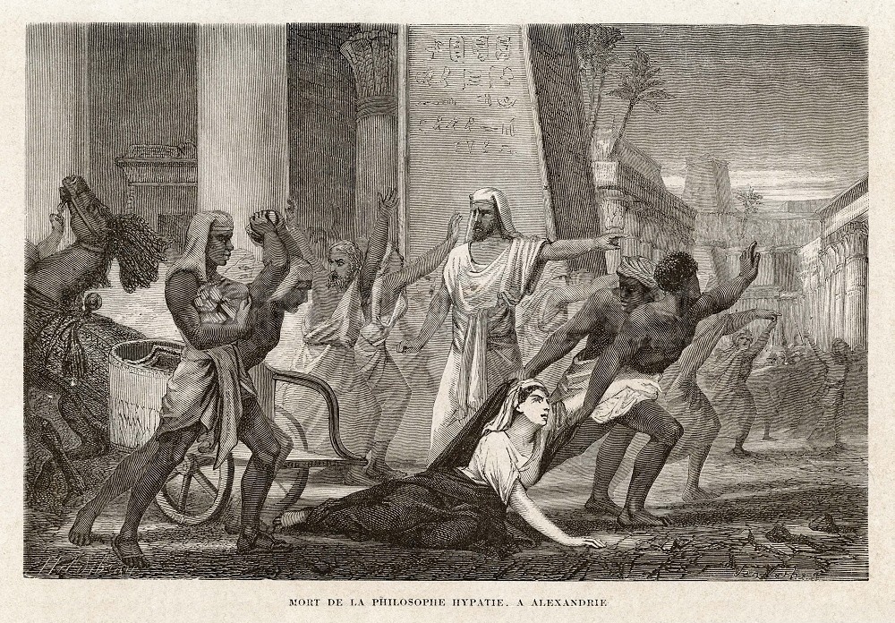 Hypatia öldürülmeye götürülürken, Louis Figuier (1866)